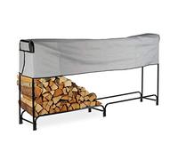 Relaxdays Leñero Exterior, Leñera Interior, con Cubierta, Acero, 122 x 245 x 40 cm, Negro