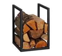 Relaxdays Leñero negro de hierro para chimenea negro