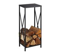 Relaxdays Leñero Vertical, Soporte Leña Metal, 80 x 34 x 25 cm, Bandeja Leños Acero, Accesorio Chimenea, Interior, Negro