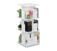 Relaxdays Librería Giratoria, Estantería Rotatoria 360º, 3 Baldas, Organizador Libros, CDs, Cuadrada, 95x39x39cm, Blanca