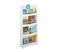 Relaxdays Librería Infantil, 124x50,5x15 cm, Estantería Libros con 4 Compartimentos, MDF, Diseño Timón, Blanca y Azul