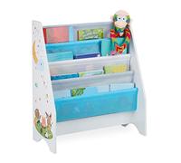 Relaxdays Librería Infantil, 4 Bolsas Tela Colgantes, Diseño Animales, Estantería Libros, 71 x 62 x 29 cm, Multicolor
