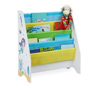 Relaxdays Librería infantil con 4 baldas tela blanco,amarillo,azul claro