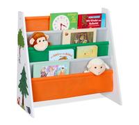 Relaxdays Librería Infantil, 60 x 62,5 x 28 cm, Organizador Libros para Niños, Bolsas de Tela, con Animales, Multicolor