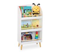 Relaxdays Librería Infantil, 95,5 x 50 x 24 cm, 3 Estantes Abiertos para Libros, Estantería Niños, Blanco y Natural