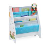 Relaxdays Librería infantil con 4 baldas tela blanco,azul claro,gris