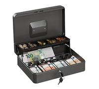 Relaxdays Lockable Cash Box Caja para Dinero con Cerradura (8,5 x 30,5 x 24,5 cm), Color Azul, Plástico, 70% Hierro, 10% acero, H x W x D: 8.5 x 30.5 x 24.5 cm