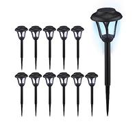 Relaxdays Luces Solares Frías Set de 12, Faroles LED Piqueta, 39 x 11 cm, Iluminación Moderna de Jardín, Exterior, Negro