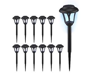 Relaxdays Luces Solares Frías Set de 12, Faroles LED Piqueta, 39 x 11 cm, Iluminación Moderna de Jardín, Exterior, Negro