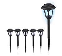 Relaxdays Luces Solares Frías Set de 6, Faroles LED Piqueta, 39 x 11 cm, Iluminación Moderna de Jardín, Exterior, Negro