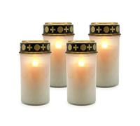Relaxdays Luz LED para tumbas, set de 4, llama parpadeante, batería, blanca | Resistente a la intemperie, plástico, vela