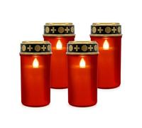 Relaxdays Luz LED para tumbas, set de 4, llama parpadeante, resistente a la intemperie, plástico, velas rojas, 12 x 6.5