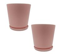 Relaxdays Maceta con plato, set de 2 unidades rosa