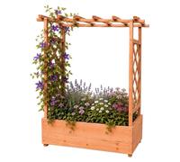 Relaxdays: Maceta con celosía y cubierta, dimensiones: 114 x 100 x 44 cm, maceta con soporte para plantas trepadoras, ideal para balcones y jardines, madera, color naranja