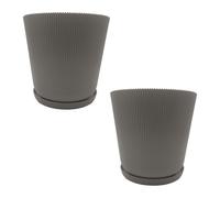 Relaxdays Maceta con plato, set de 2 unidades plata