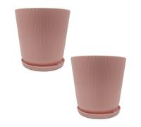 Relaxdays Maceta con plato, set de 2 unidades rosa