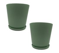 Relaxdays Maceta con plato, set de 2 unidades verde