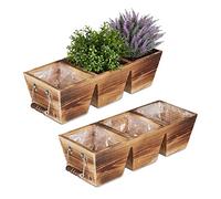Relaxdays Macetas de madera con 3 compartimentos marrón