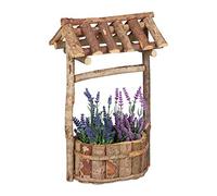 Relaxdays Maceta Madera Jardín, Forma de Fuente, Macetero Exterior Diseño de Pozo, con Corteza, 43 x 25 x 18 cm, Natural