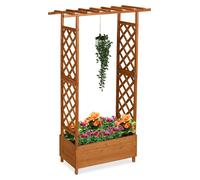 Relaxdays: Maceta para plantas con enrejado y cubierta, dimensiones: 183 x 110 x 44 cm, maceta con soporte para plantas trepadoras, ideal para balcones y jardines, madera, color marrón