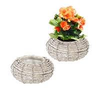 Relaxdays Maceta, Set de 2, Ratán, Macetero con Plástico, 10x20 cm, Cestas Redondas Plantas de Interior, Blanco/Natural
