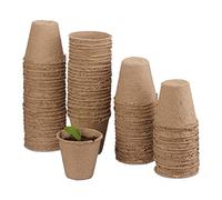 Relaxdays Macetas biodegradables, Set de 800 macetas Redondas, Celulosa, 8 cm, Beige