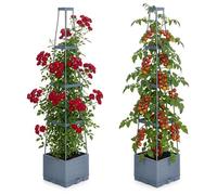 Relaxdays Maceteros con Enrejado, 2 uds., para trepadoras (Tomates/Rosas), autorriego, 145×25×25 cm, Gris