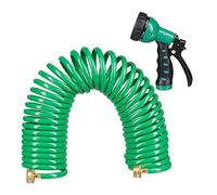 Relaxdays Manguera Espiral, Extensible hasta 10 Metros, Manga de Jardín con Pistola de Riego, 7 Tipos de Chorro, Verde