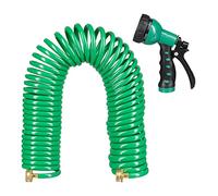 Relaxdays Manguera Espiral, Extensible hasta 20 Metros, Manga de Jardín con Pistola de Riego, 7 Tipos de Chorro, Verde