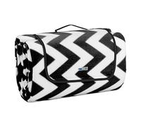 Relaxdays Manta Pícnic XXL, 200x300 cm, Estera Césped Forro Polar Zigzag, Aislante e Impermeable, con Asa, Negro/Blanco