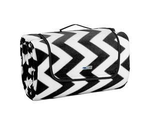 Relaxdays Manta Pícnic XXL, 200x300 cm, Estera Césped Forro Polar Zigzag, Aislante e Impermeable, con Asa, Negro/Blanco