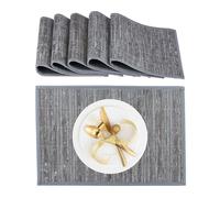 Relaxdays Mantelitos Individuales, Salvamanteles Mesa Comedor, Bambú, 30 x 45 cm, Pack 6, Lavables, Rectangulares, Gris