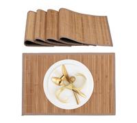 Relaxdays Mantelitos Individuales, Set 4, Bambú, Borde Tela, Antideslizante, 45x30 cm, Posaplatos, Rectangular, Natural