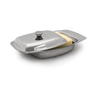 Relaxdays Mantequillera de acero inoxidable mango plata