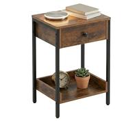 Relaxdays Mesa Auxiliar con cajón y balda, Estilo Industrial, marrón/Negro | 69,5x38x28 cm, salón, recibidor, metal