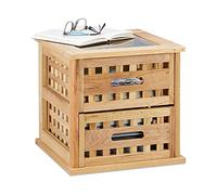 Relaxdays Mesa Auxiliar Cuadrada con Dos Cajones, Madera de Nogal, Marrón, 34 x 34 x 34 cm