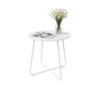 Relaxdays Mesa Auxiliar de Metal Blanca, Resistente a la Intemperie, Interior/Exterior, Redonda, Ø 46 x 44 cm