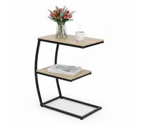 Relaxdays Mesa auxiliar en C con 2 estantes marrón claro,negro