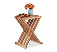 Relaxdays Mesa Auxiliar Plegable, Madera de Nogal, Salón, Balcón y Terraza, 44,5 x 34 x 28 cm, Mesita de Sillón, Natural