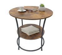 Relaxdays Mesa Auxiliar Redonda con 2 baldas, Efecto Madera y Metal, 55x55x55 cm, marrón Oscuro/Negro