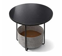 Relaxdays Mesa Auxiliar Redonda con Cesta de Tela, MDF y Metal, 50 x 45 cm, Negro-Gris