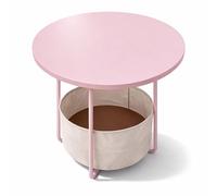 Relaxdays Mesa redonda con cesta crema,rosa