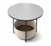Relaxdays Mesa Auxiliar Redonda con Cesta Textil, MDF y Metal, 50x45x45 cm, Gris Crema