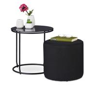 Relaxdays Mesa auxiliar redonda con taburete negro negro
