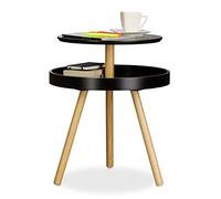 Relaxdays Mesa Auxiliar Redonda, DM-Madera de Abedul, Negro, 55 x 47 x 47 cm