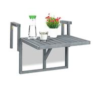 Relaxdays Mesa Balcón Plegable, Mesita Auxiliar para Colgar de Barandilla, Altura Regulable, 55x70x65 cm, Madera, Gris