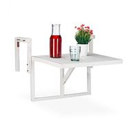 Relaxdays Mesa Balcón Plegable, Mesita Auxiliar para Colgar de Barandilla, Altura Regulable, 55x70x65 cm, Madera, Blanca