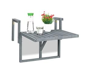 Relaxdays Mesa Balcón Plegable, Mesita Auxiliar para Colgar de Barandilla, Altura Regulable, 55x70x65 cm, Madera, Gris