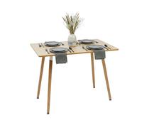 Relaxdays Mesa comedor cuadrada con patas de bambú marrón claro