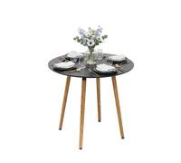 Relaxdays Mesa Comedor Redonda, h x Ø 75x80 cm, MDF y bambú, para 4, Estilo nórdico, Negro/Natural